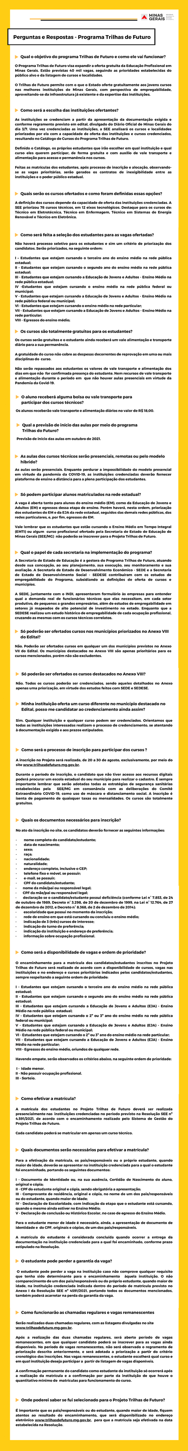 Perguntas e Respostas Trilhas de Futuro