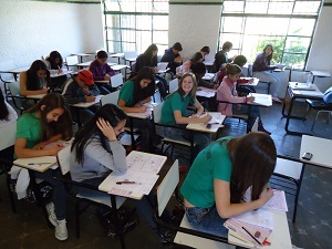 Na EE Raulino Pacheco, cerca de 600 estudantes participam da 1ª etapa da Obmep. Foto: Arquivo da Escola