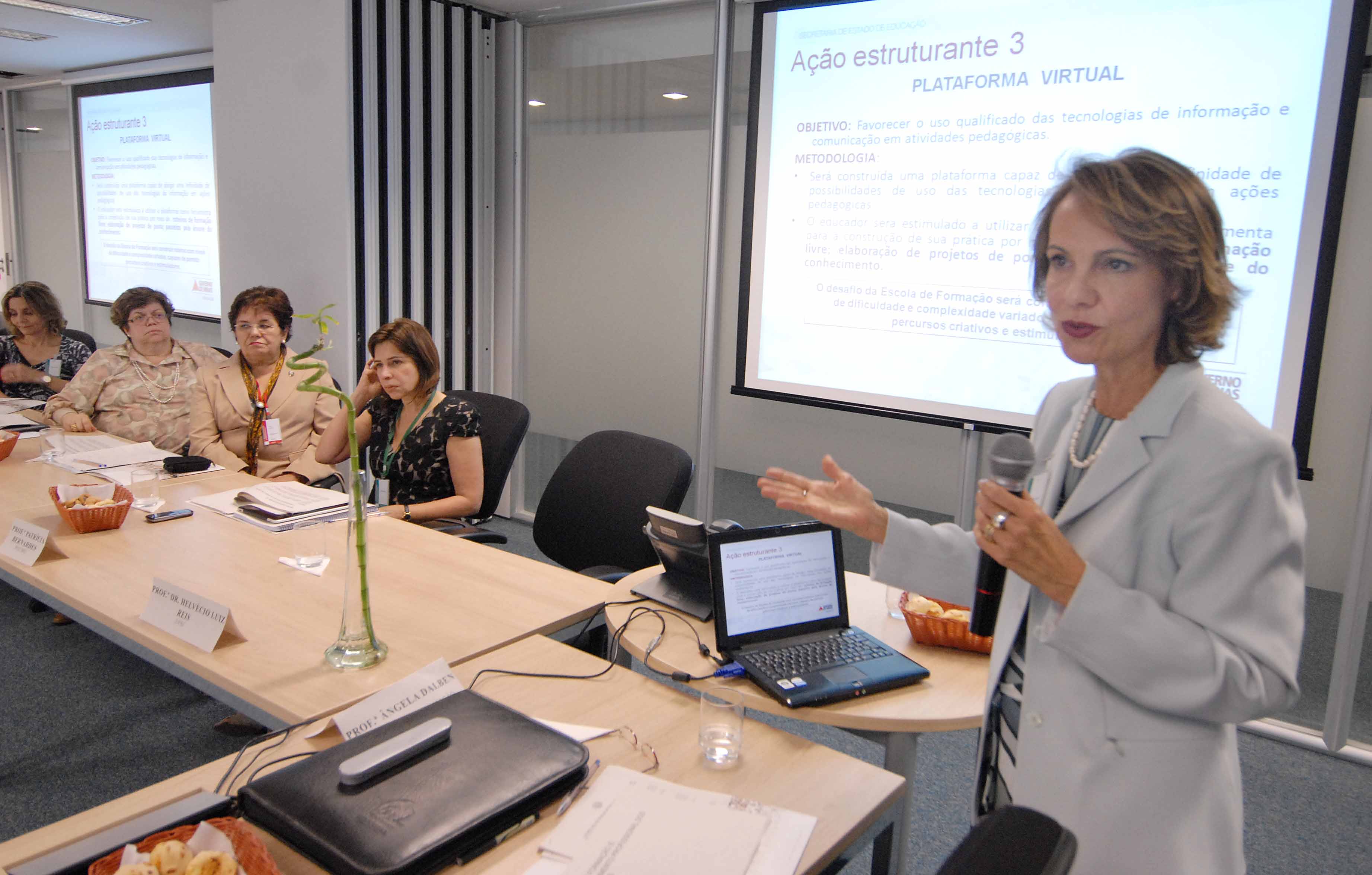 Professora Ângela Dalben fala aos 28 reitores. Foto: Renato Cobucci/Secom