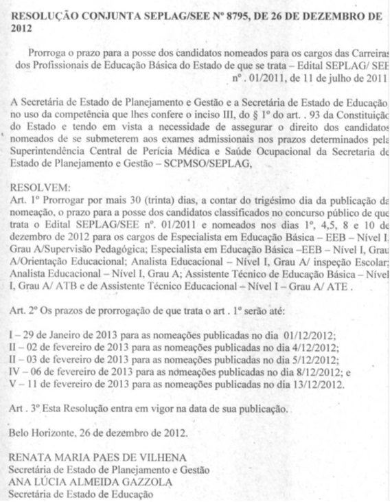 Resolução Conjunta amplia prazo para posse de candidatos aprovados em concurso público