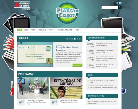 Site do Plantão Enem traz todos os programas e drops veiculados, blog e um espaço dedicado a esclarecer dúvidas dos estudantes. Foto: Arquivo ACS/SEE 