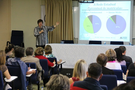 Secretária Ana Lúcia  explica o panorama da educação básica mineira. Foto: Hudson Menezes ACS SEE