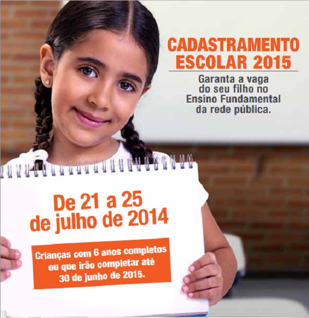 Prazo para o Cadastramento Escolar termina nesta sexta-feira (25/07). Crédito: Divulgação