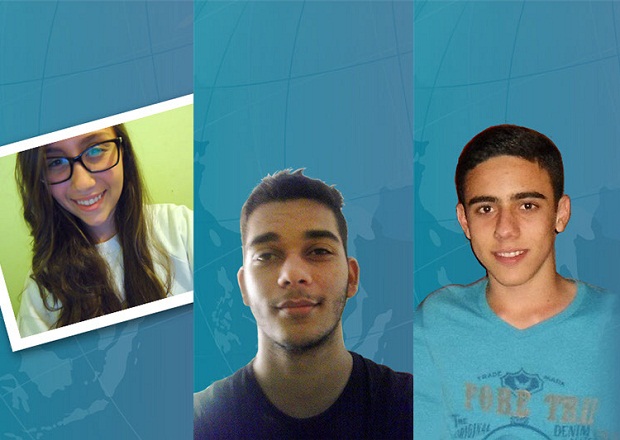 Cora, Fabrício e Lucas,a alunos de escolas estaduais, iniciam o intercâmbio para os Estados Unidos em janeiro. Foto: Divulgação Jovens Embaixadores
