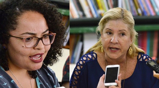 A professora, Glenda Rodrigues da Silva (esq.) e a diretora da escola, Luciene Ferreira (Crédito: Carlos Alberto/Imprensa MG)