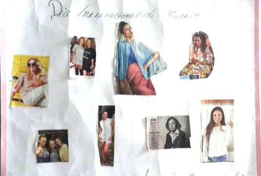 Cartaz que representa a multiplicidade feminina feito pelos alunos do 7º ano após pesquisa sobre a importância do respeito às diferenças e à diversidade. Foto: Arquivo/Escola