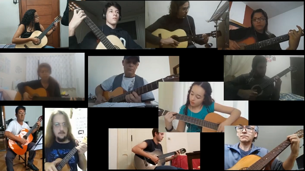 Alunos de diferentes níveis do conservatório fazem apresentação da música What a Wonderful World (Louis Armstrong)