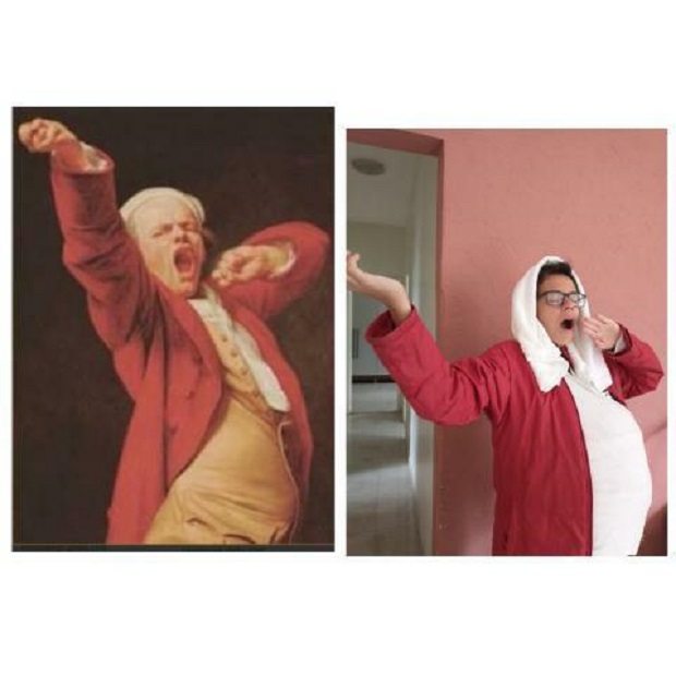 Obra O Bocejo Pintor:Joseph Ducreux. Reprodução do aluno Yan, da E.E. Paulo Pinheiro da Silva . Foto: Arquivo da escola