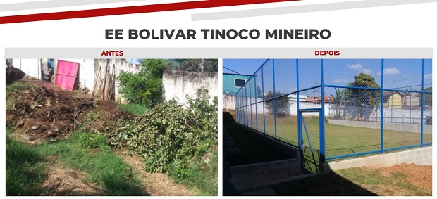 Secretária apresentou fotos do antes e do depois de algumas das obras realizadas em escolas estaduais ao longo de 2020, como na Escola Estadual Bolivar Tinôco Mineiro, no Bairro Ribeiro de Abreu, em BH. Foto: Arquivo SEE