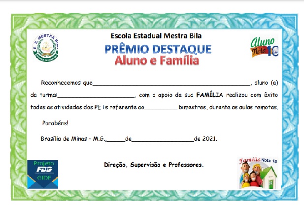 Certificado será encaminhado para estudantes e suas famílias. Foto: Divulgação escola