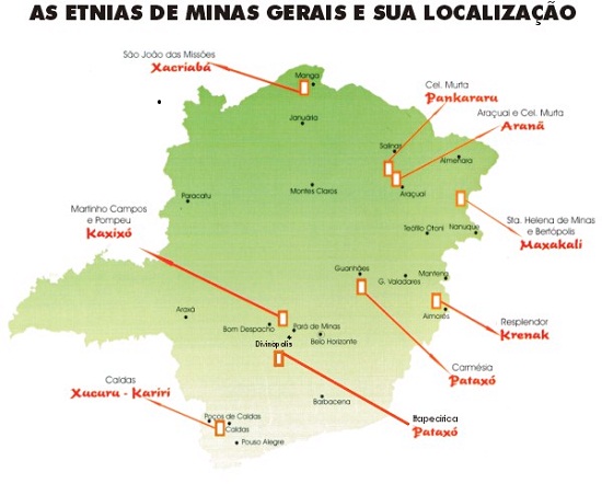 Mapa indígena em Minas Gerais